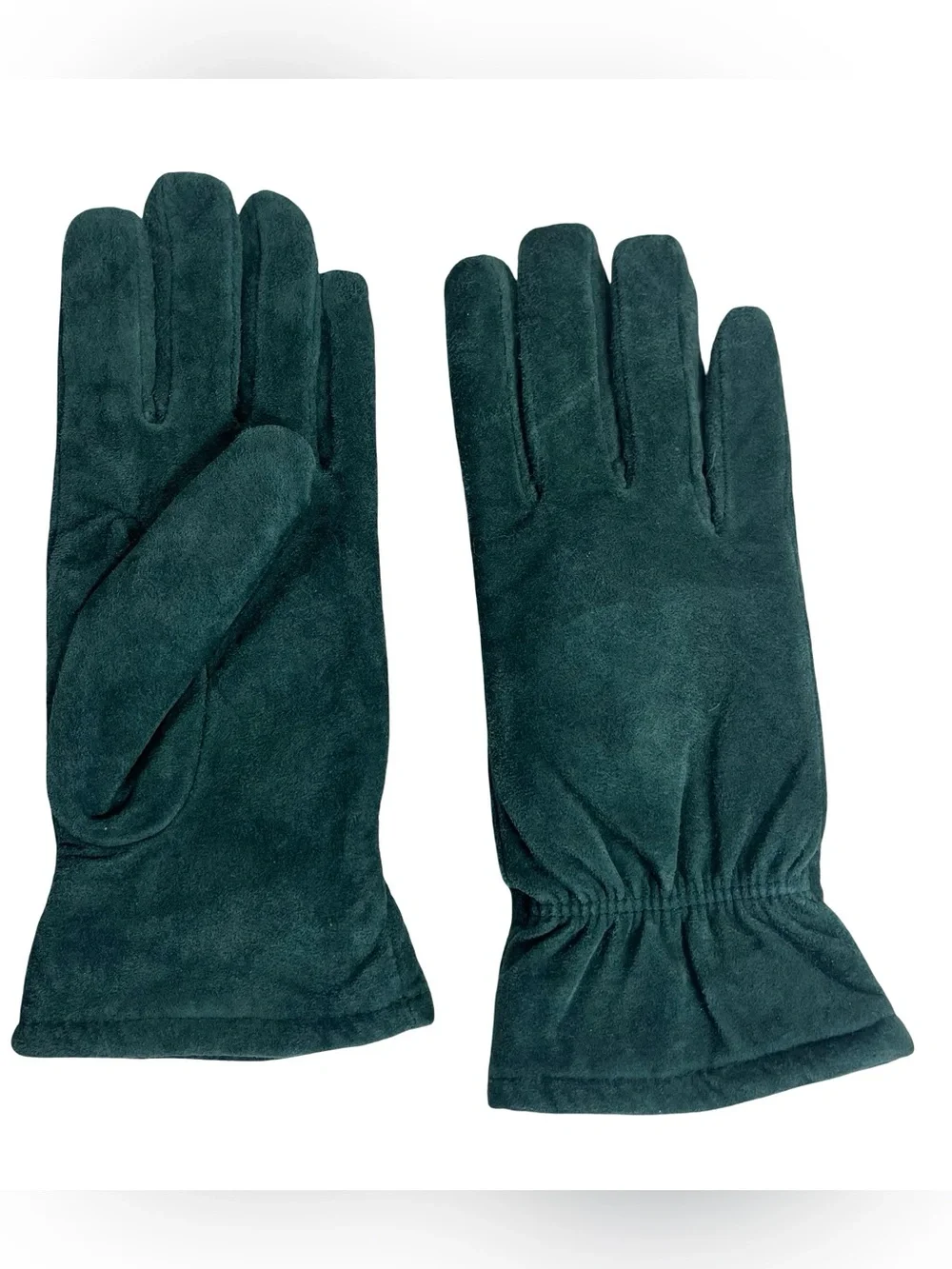 Vtg 1997 Isotoner Women Green Suede Leather Gloves 100% Lined Aris 115 Sz Medium